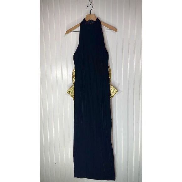 Vintage Jessica McClintock Black Velvet Gold Bow Halter Gown Size 10 USA Made - Picture 2 of 12
